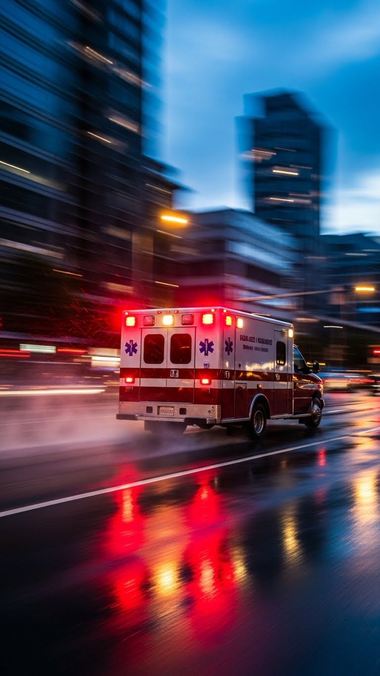 سيارة إسعاف في حالة طوارئ ليلية